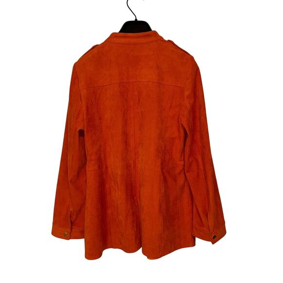 Chicos Womens Faux Suede Long Sleeve Orange Utility Jacket Chicos Size 0/4 - Picture 3 of 14